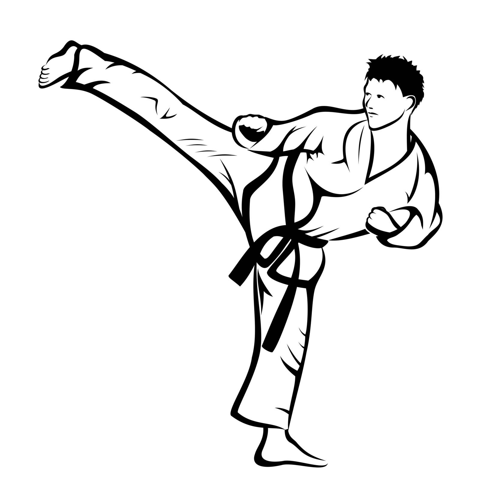 Vector illustration : Karate kick on a white background.