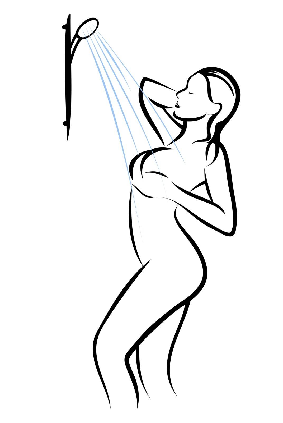 Vector illustration : Woman in Shower on a white background.