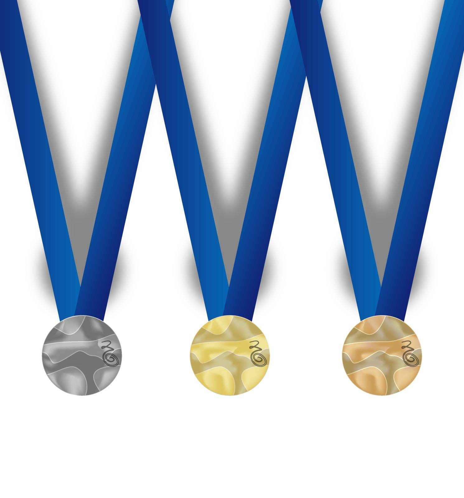 Set of medal. Bronze, silver and gold  hang on blue ribbon