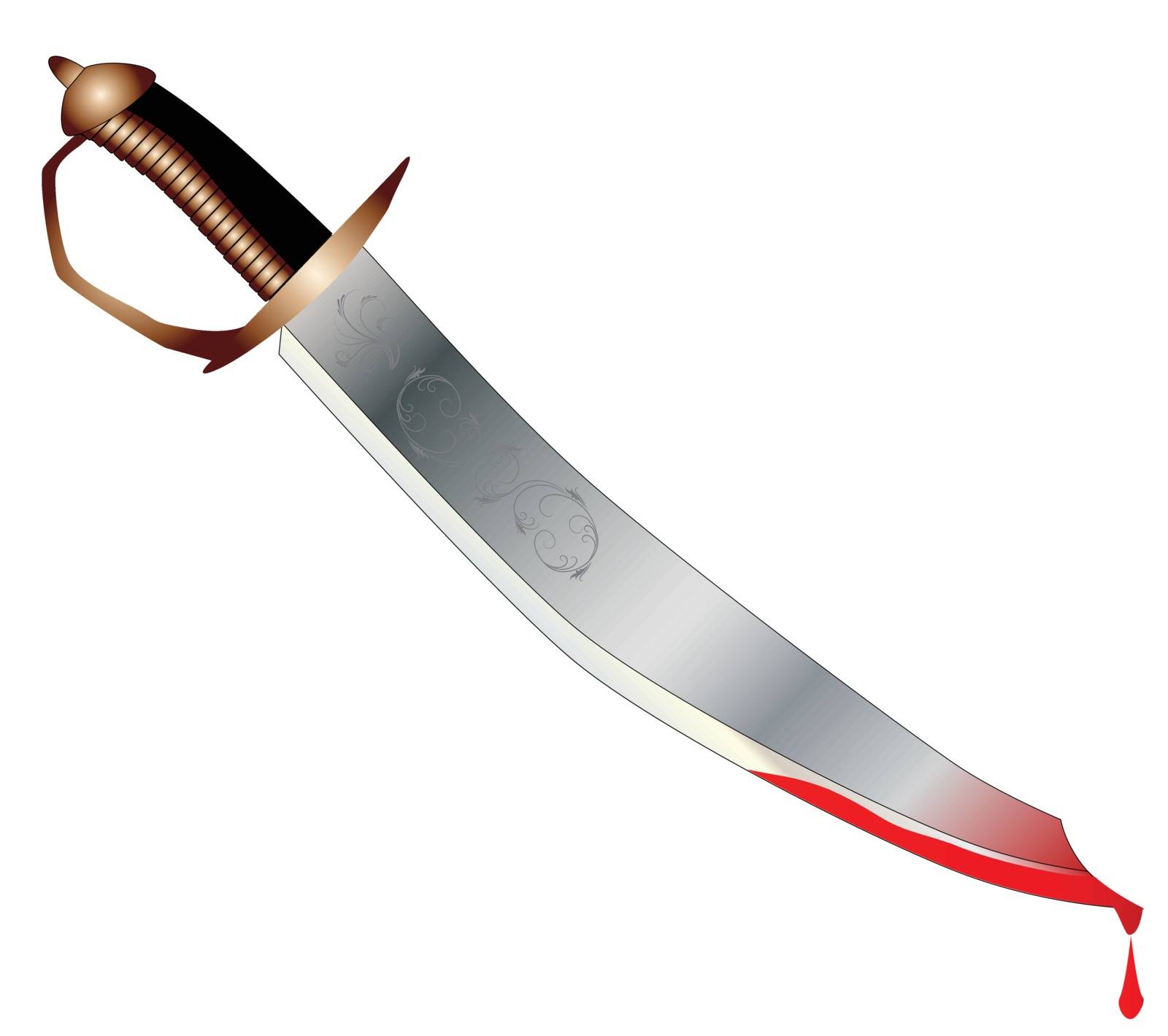 A typical pirate cutlas isolated on a white background with a tip of fresh blood