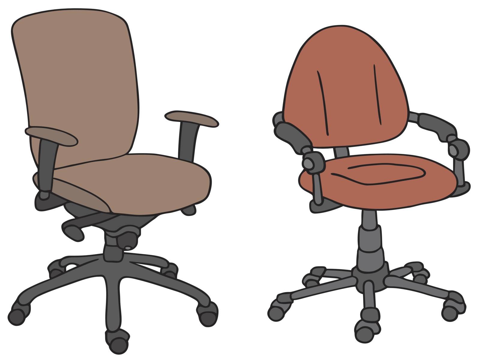 Hand drawing of two color office armchairs