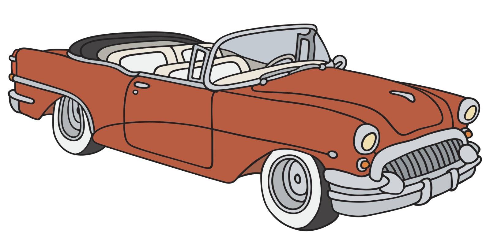 Hand drawing of a classic red american cabriolet - not a real model