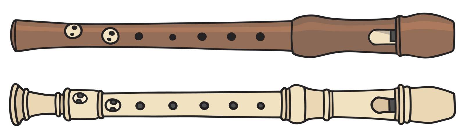 Hand drawing of two classic recorders
