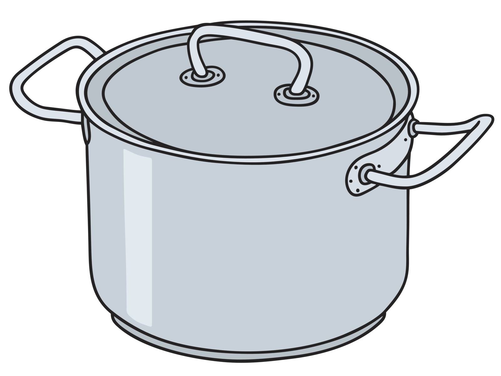 Hand drawing of a stainless steel pot