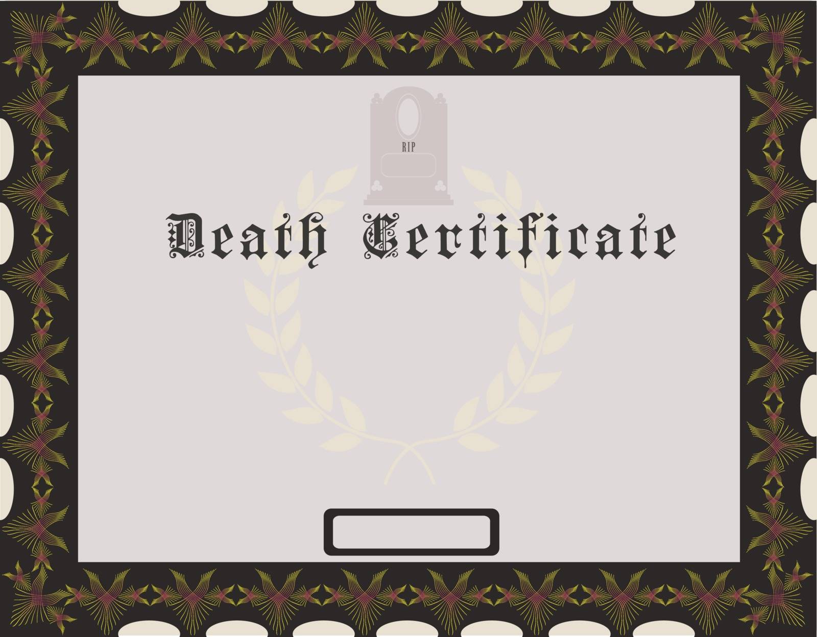 Certificate of death with tombstones, vintage design. Vector illustration.