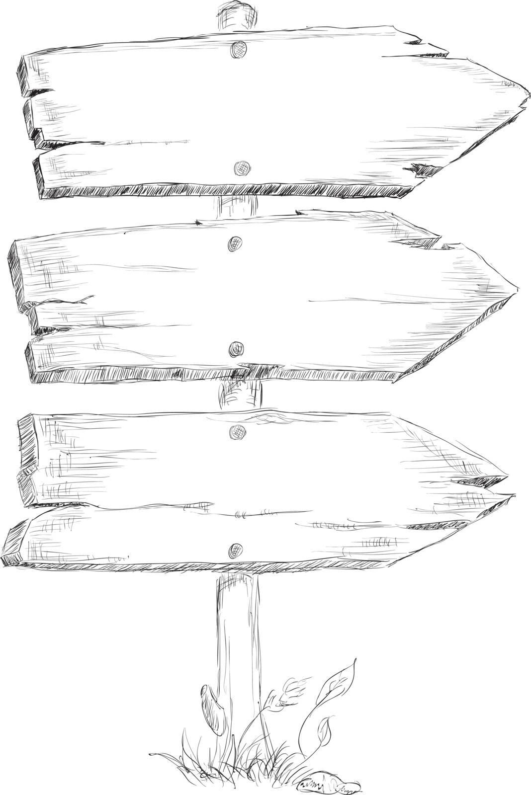 Wooden signpost of the old boards. Vector illustration.