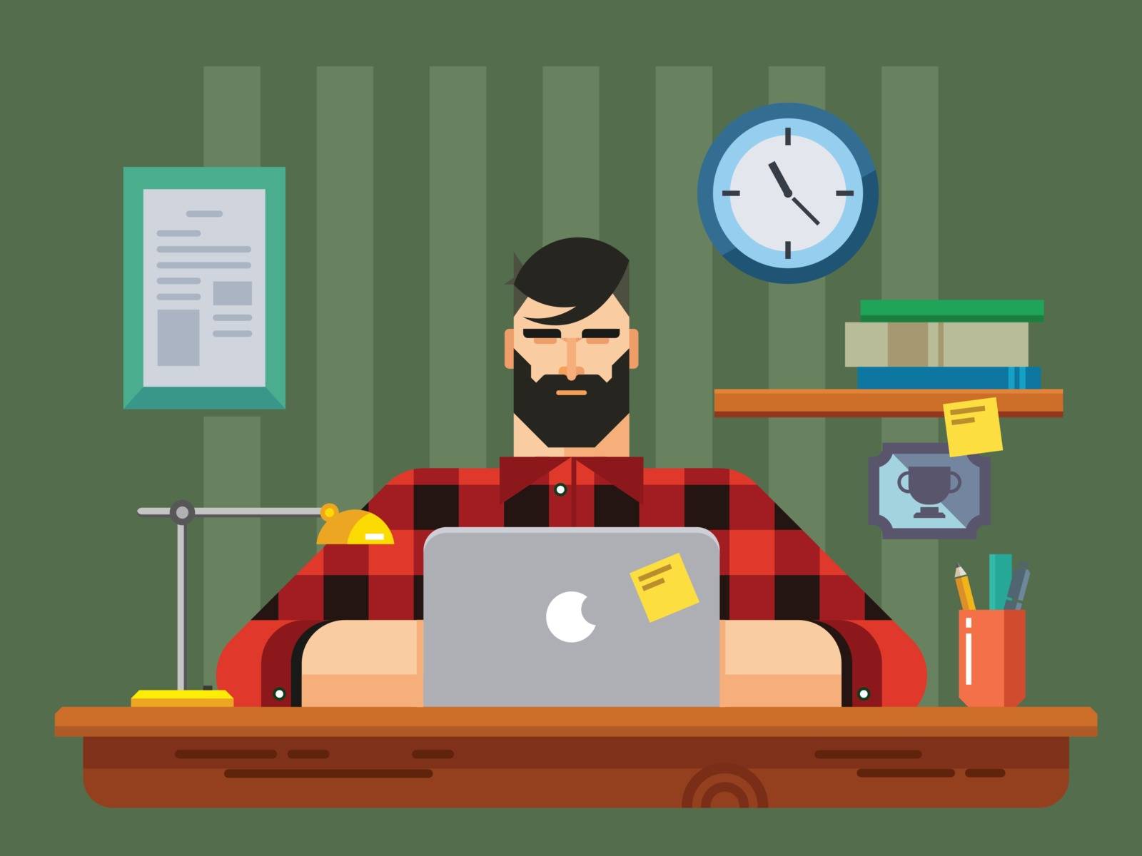 Man at a Desk in Front of Laptop flat design style