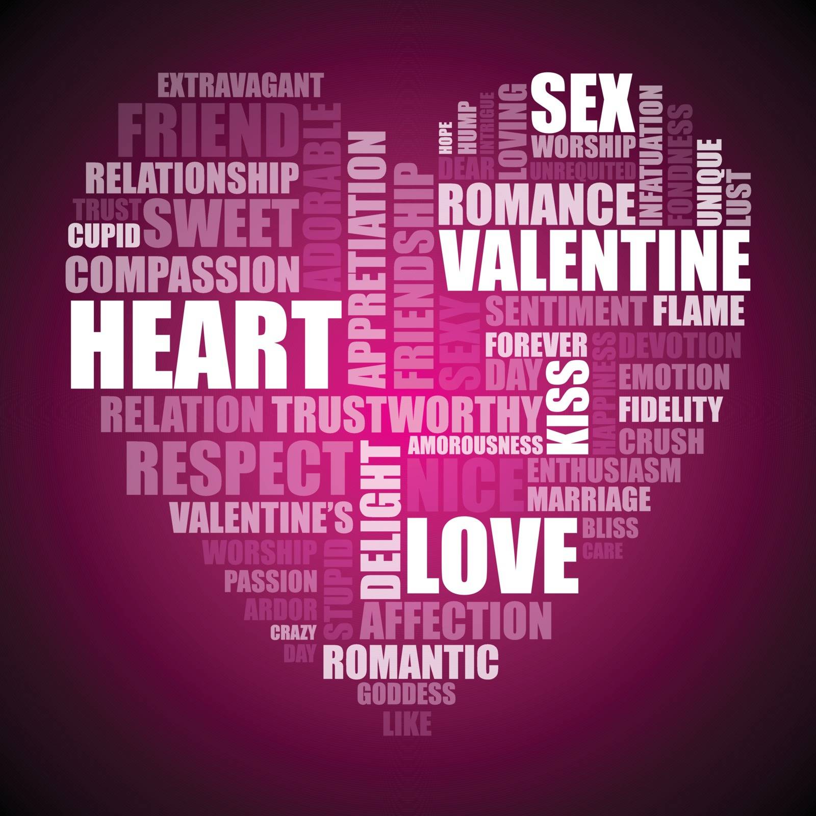 Love related words in a cloud of words on pink background