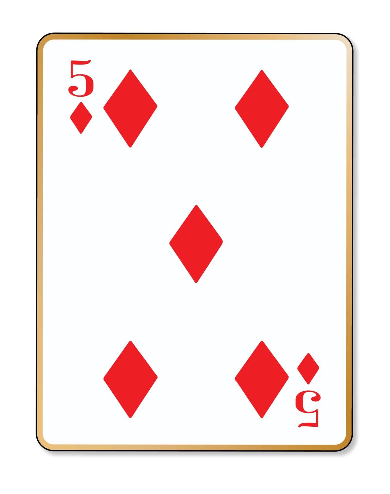 The playing card the five of diamonds over a white background