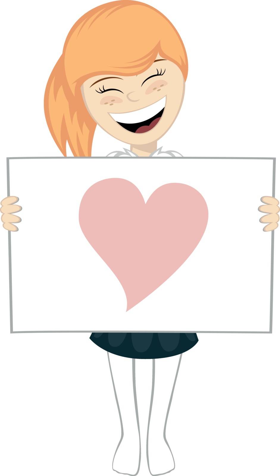 Lovely ginger girl with a white board and a heart shape