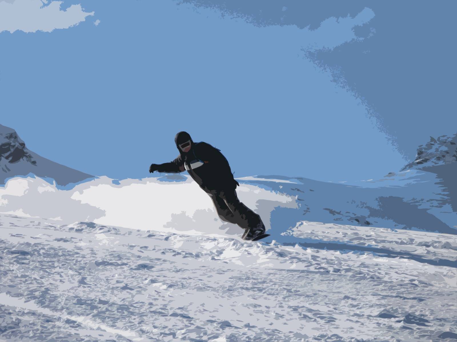 Snowboarder carving a turn on the piste