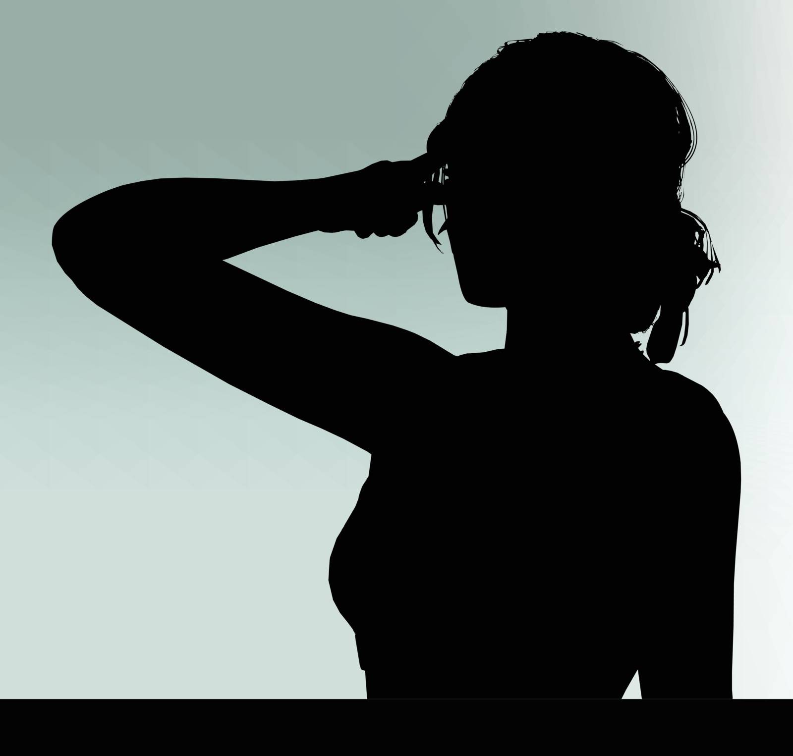 Vector Image - woman silhouette with hand gesture think
