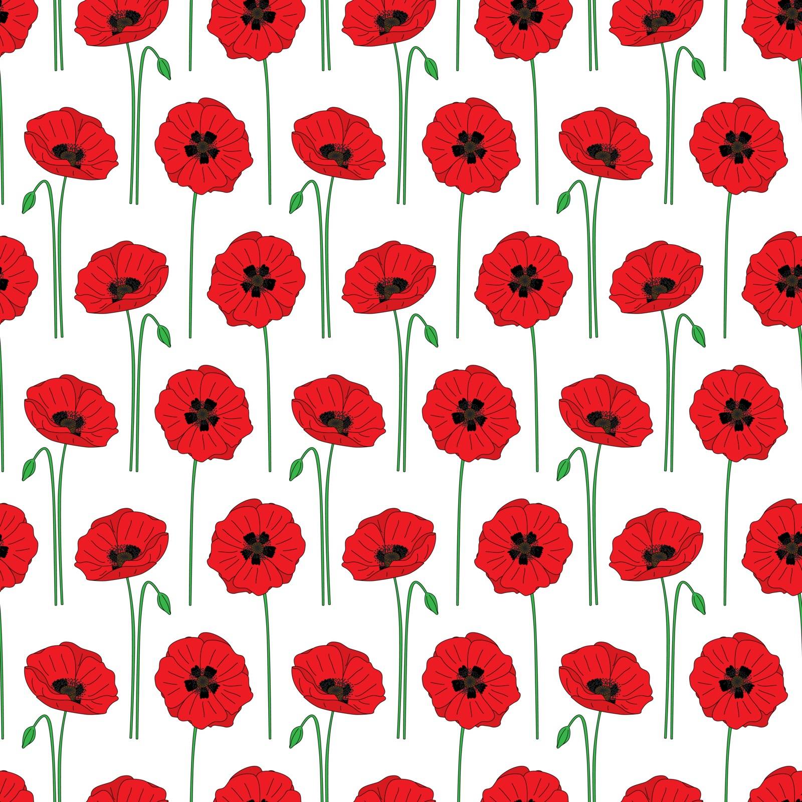 Seamless pattern made of red illustrated poppies