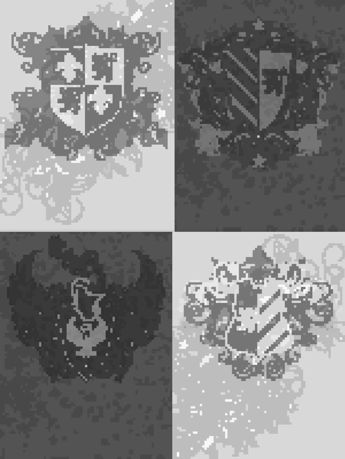 set of four heraldic shields against the gray background of different tones