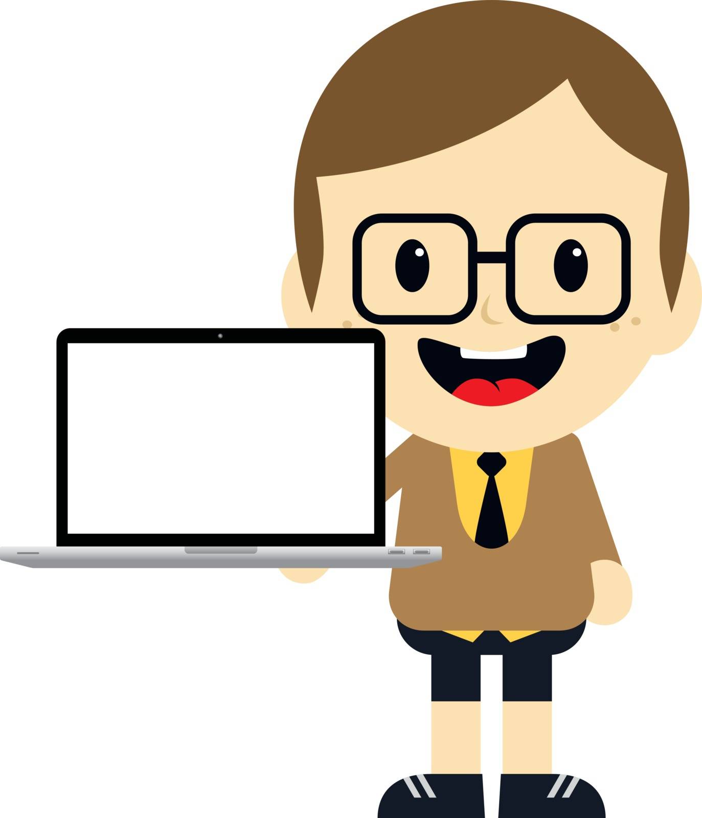 adorable boy with laptop cartoon character by vector1st