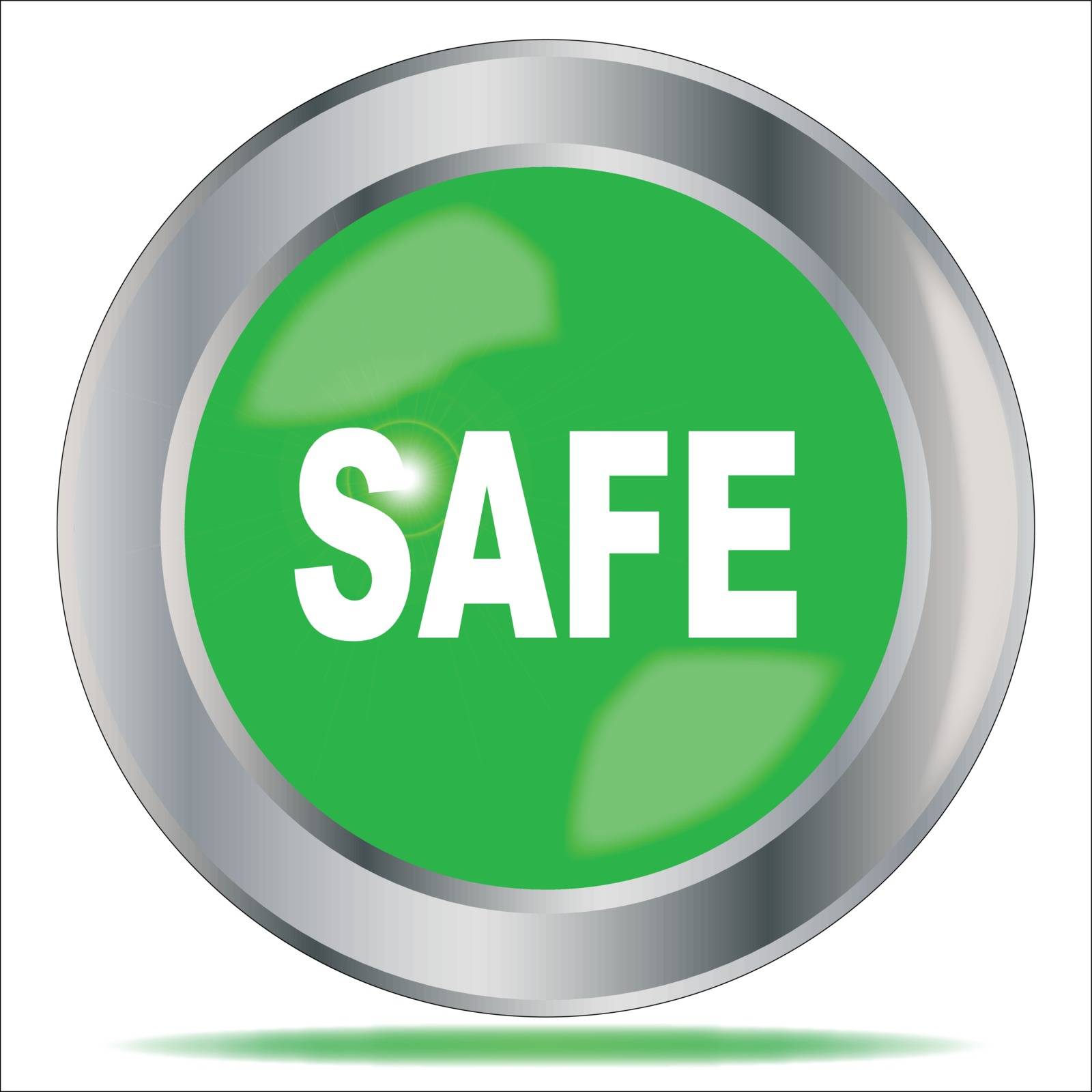 A large green safe button over a white background