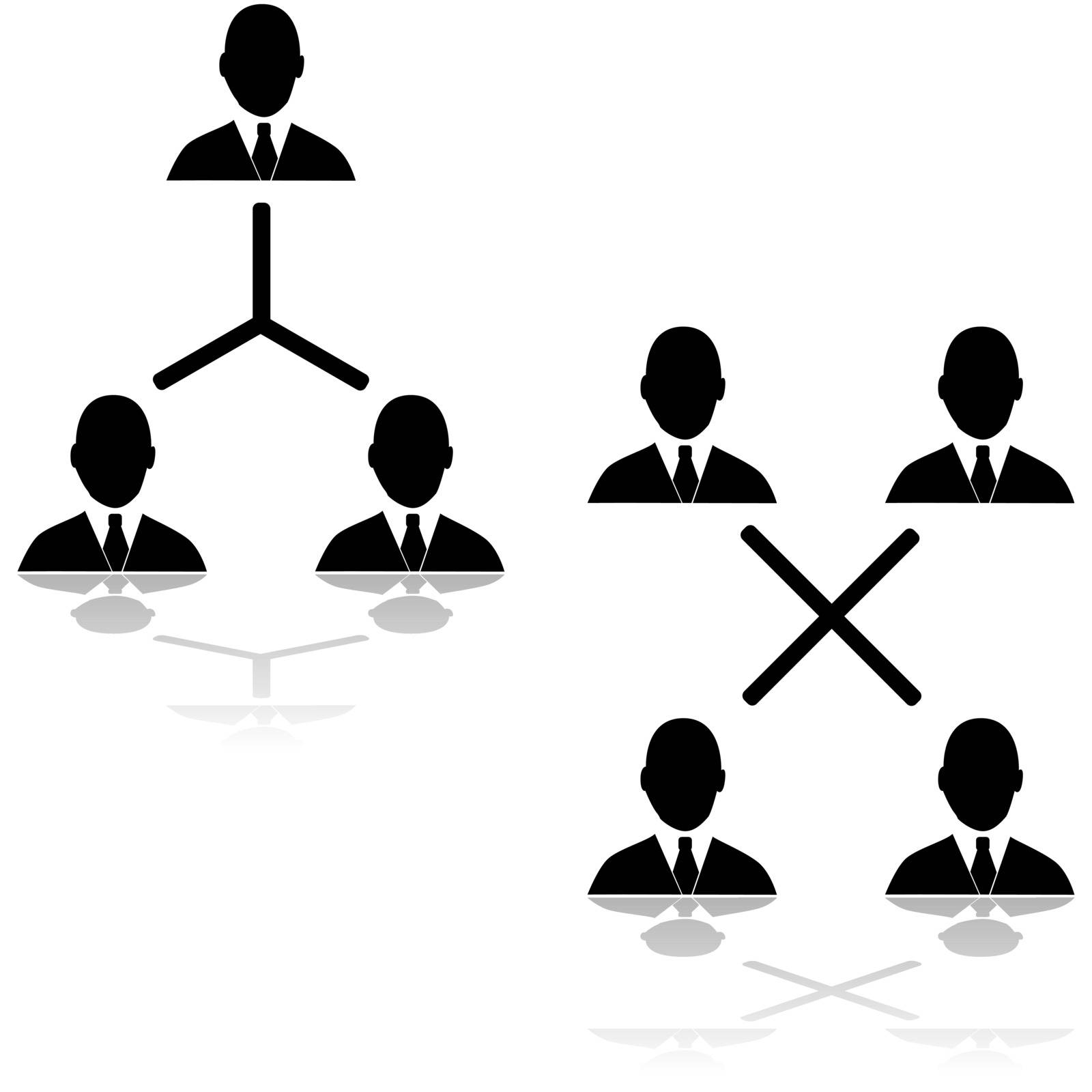 Icon set showing different connections between businessmen