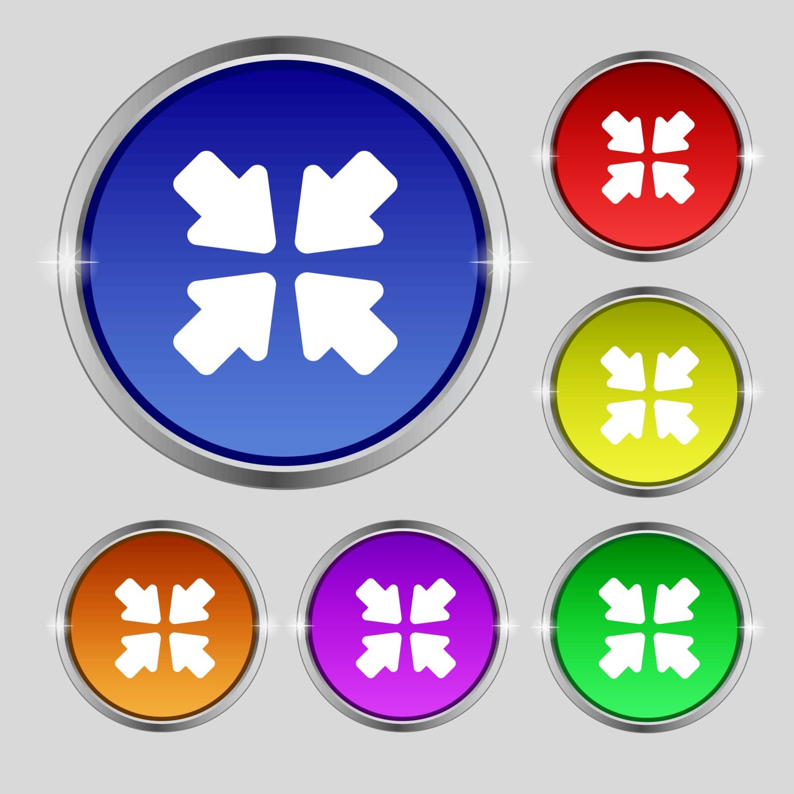 turn to full screen icon sign. Round symbol on bright colourful buttons. Vector illustration
