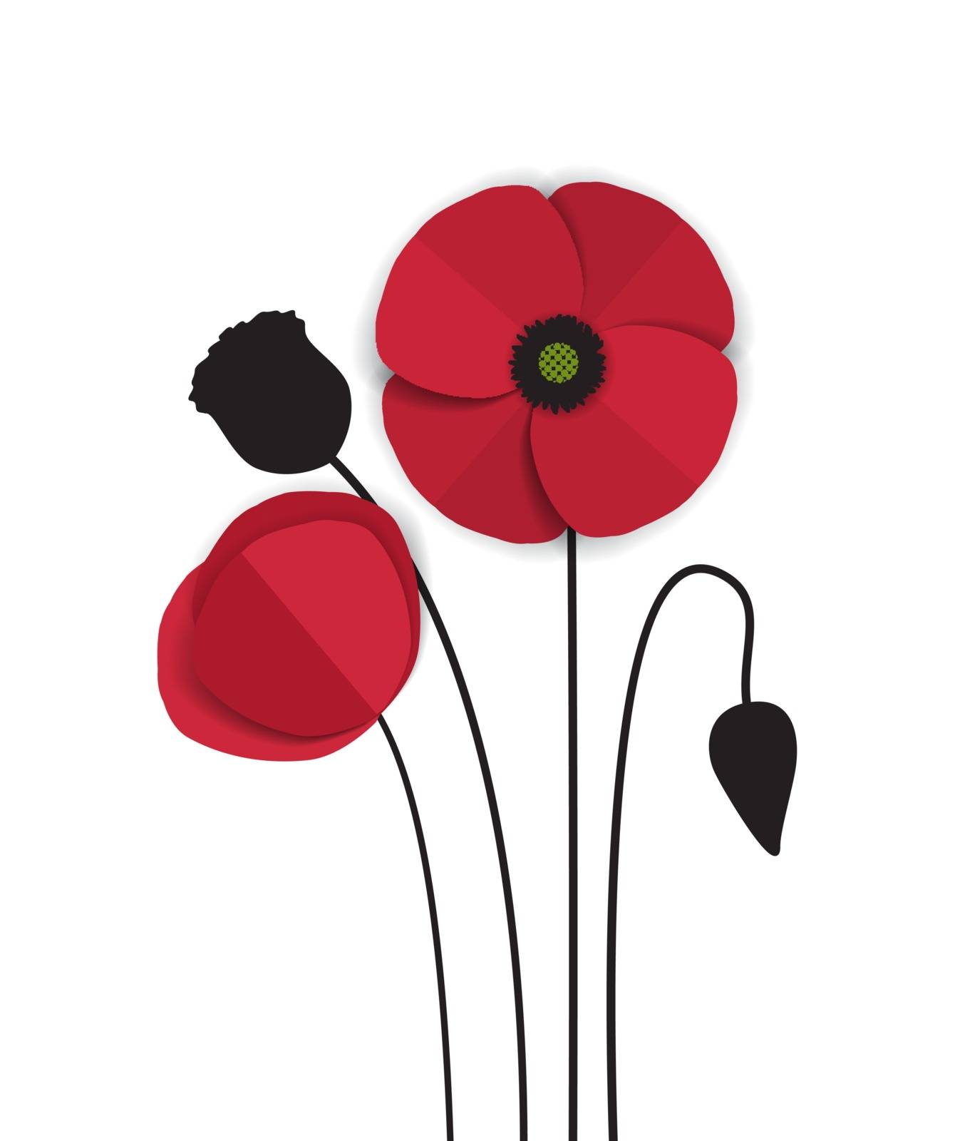 Vector red romantic poppy flowers and grass 