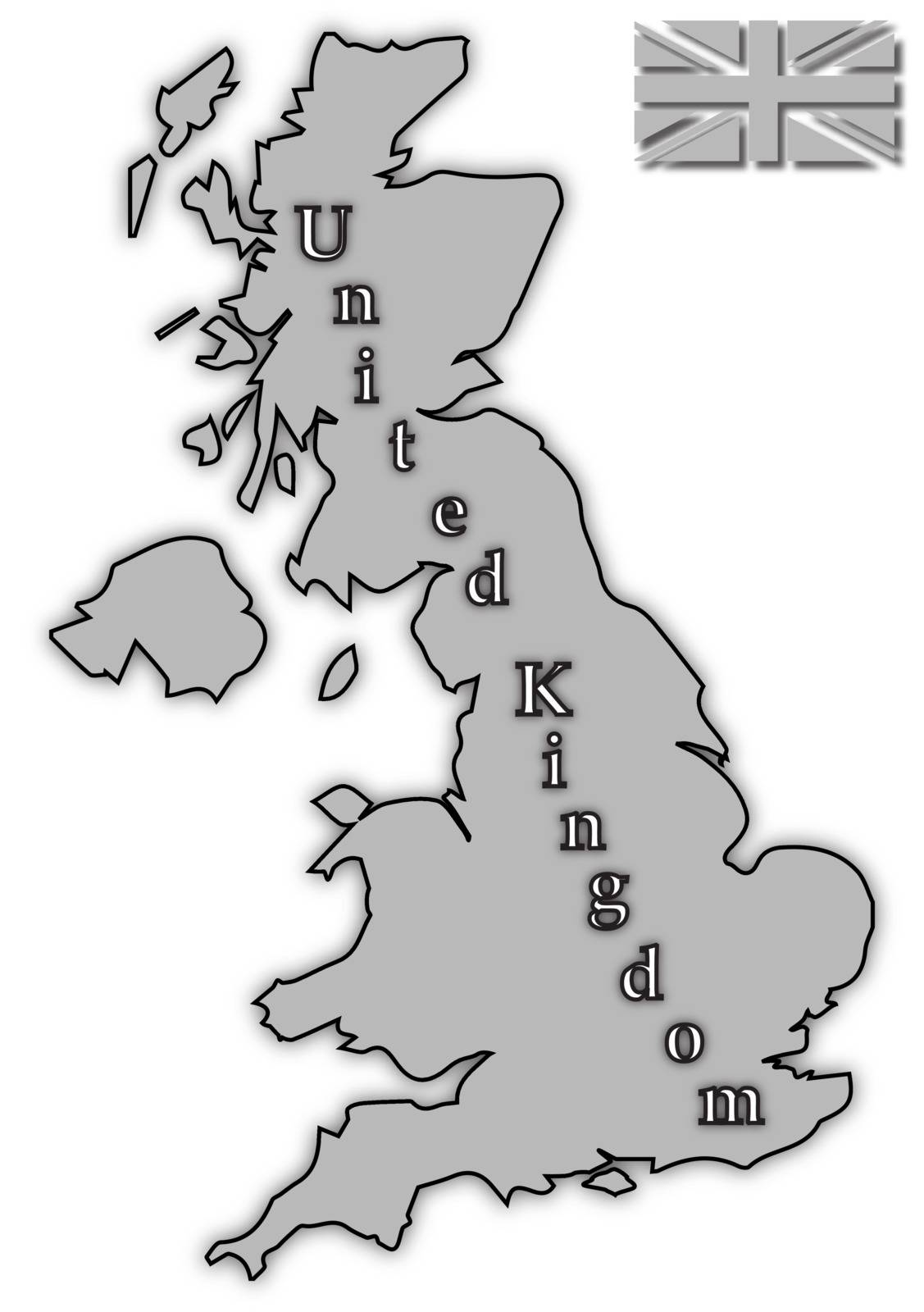 Grey UK Map With Grey Flag by DavidScar