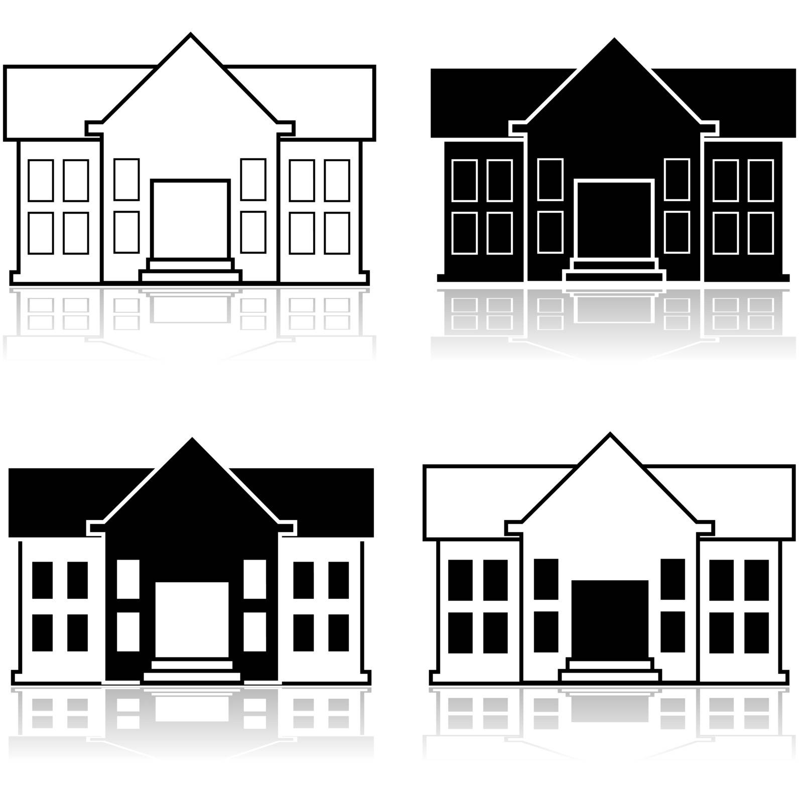Icon illustration showing a fancy house or school in four different color schemes