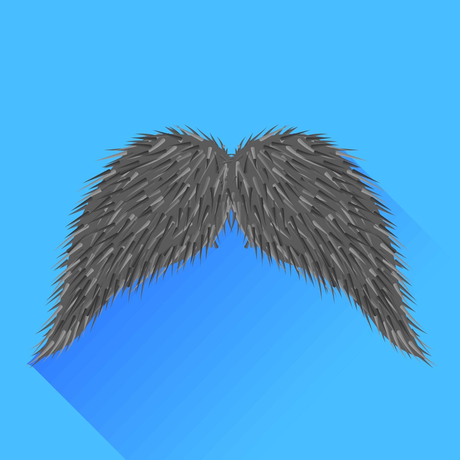 Grey Mustache Isolated on Blue Background. Long Shadow.