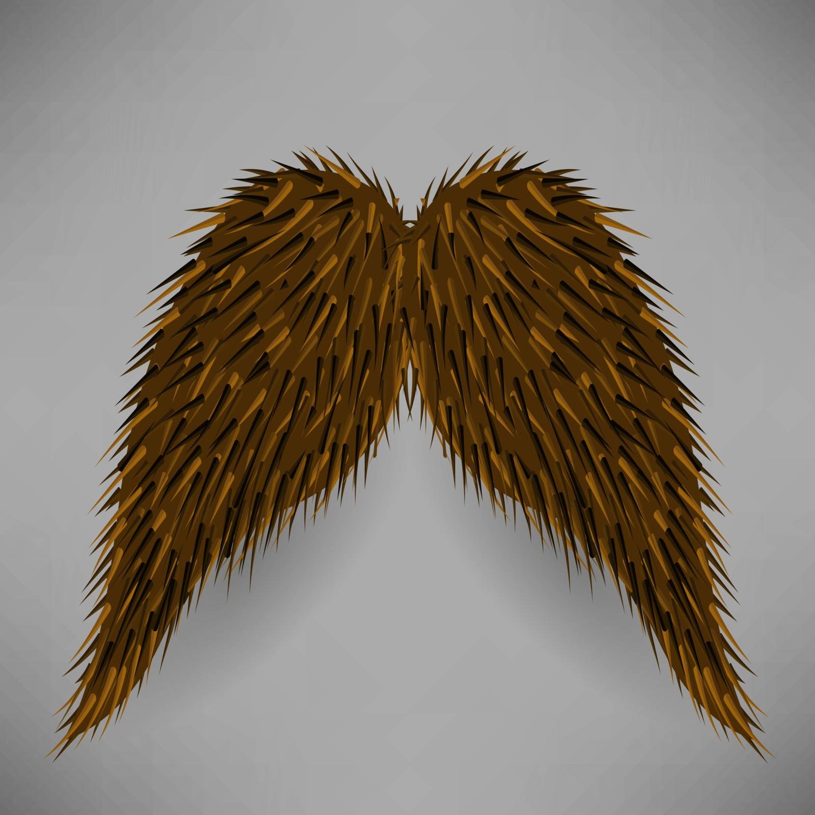 Brown Hairy Mustache Isolated on Grey Background.
