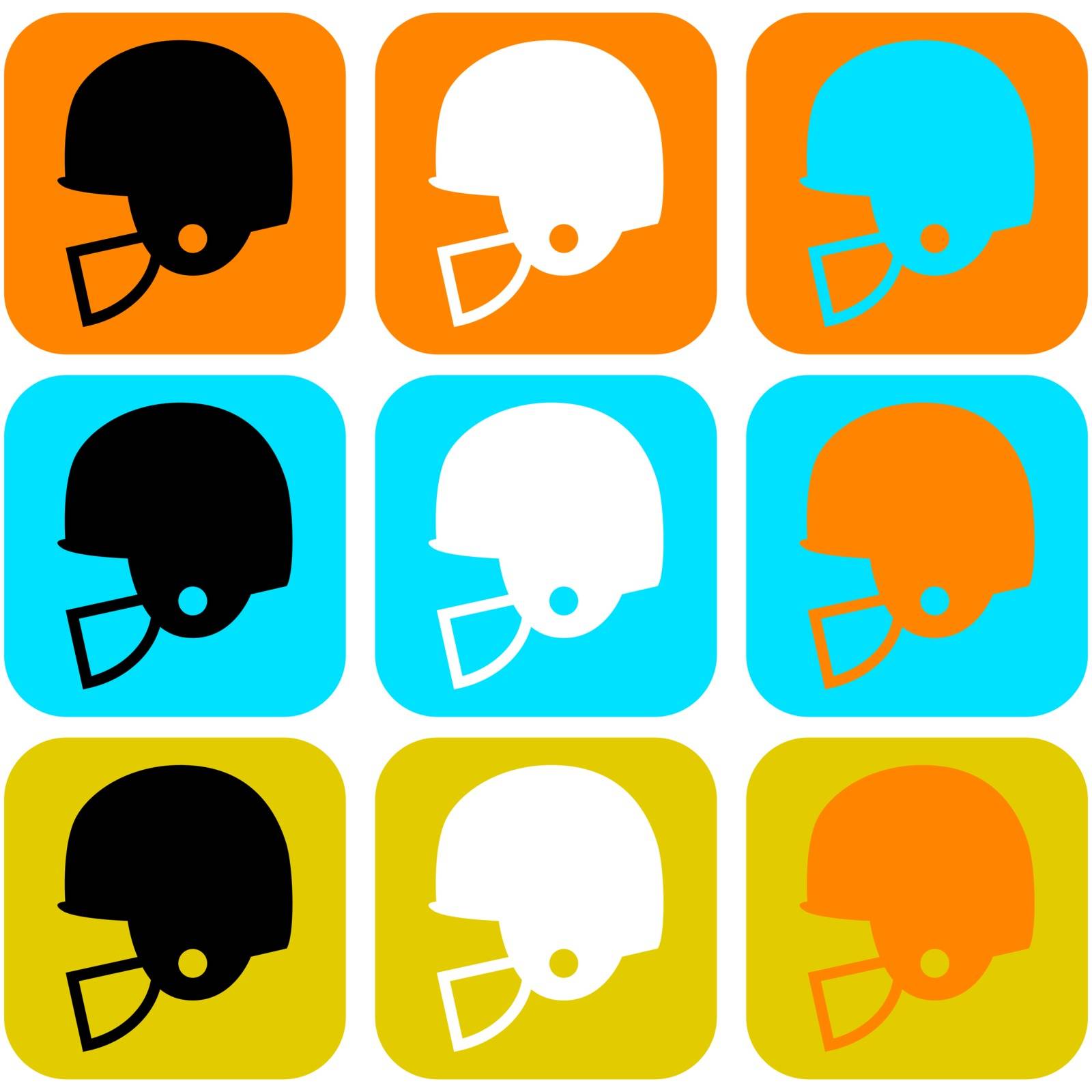 Flat design icon set showing a football helmet in different color combinations