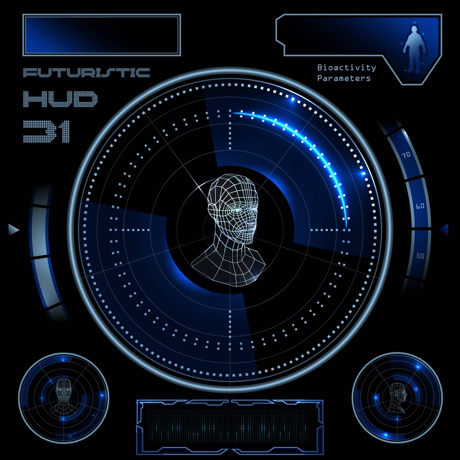 Futuristic sci-fi virtual touch user interface HUD elements