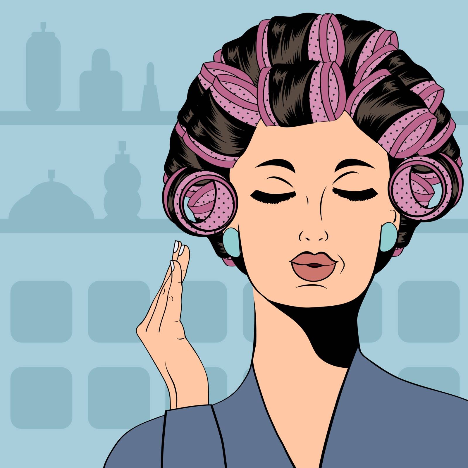 Woman with curlers in their hair, vector format