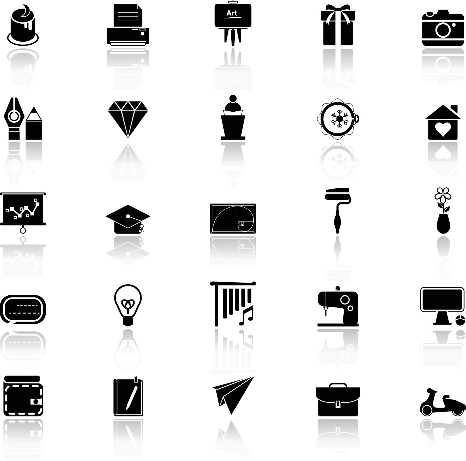 Art and creation icons with reflect on white background, stock vector