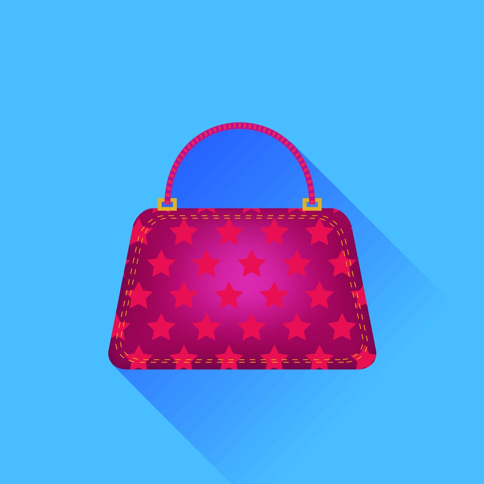 Red Handbag Isolated on Blue Background. Long Shadow.