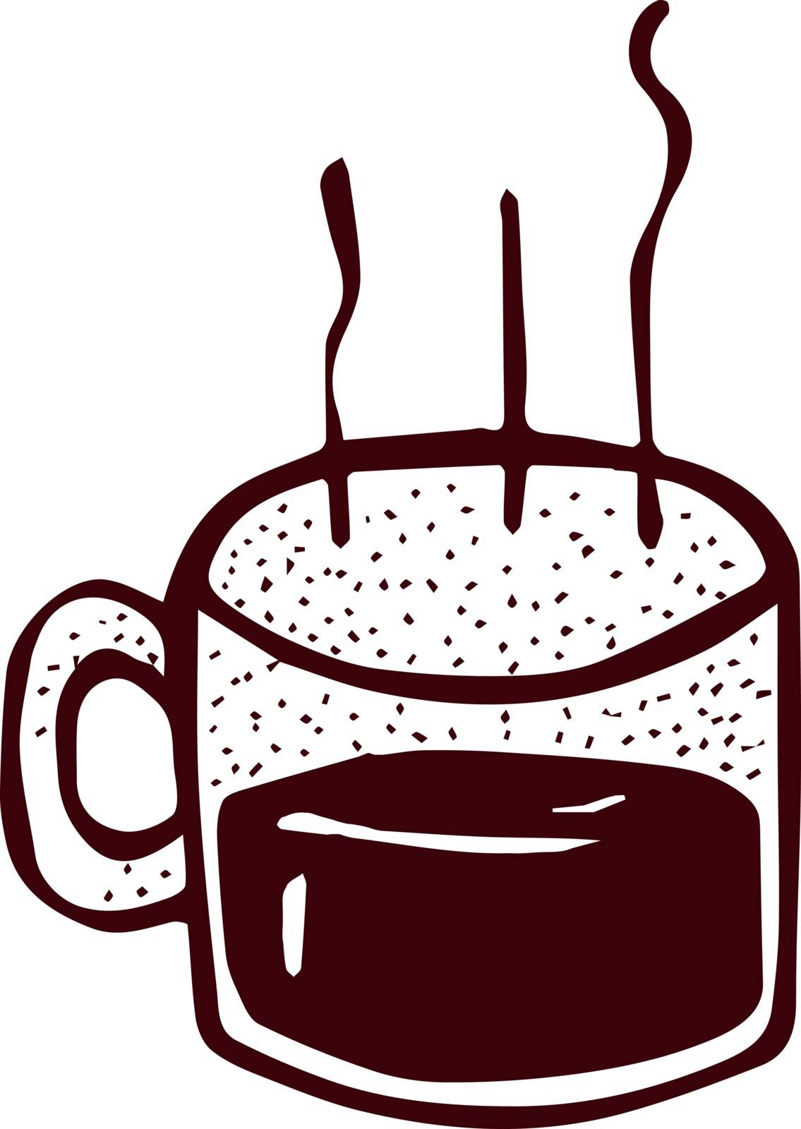 Hand drawn vector illustration or drawing of a steaming cup of coffee