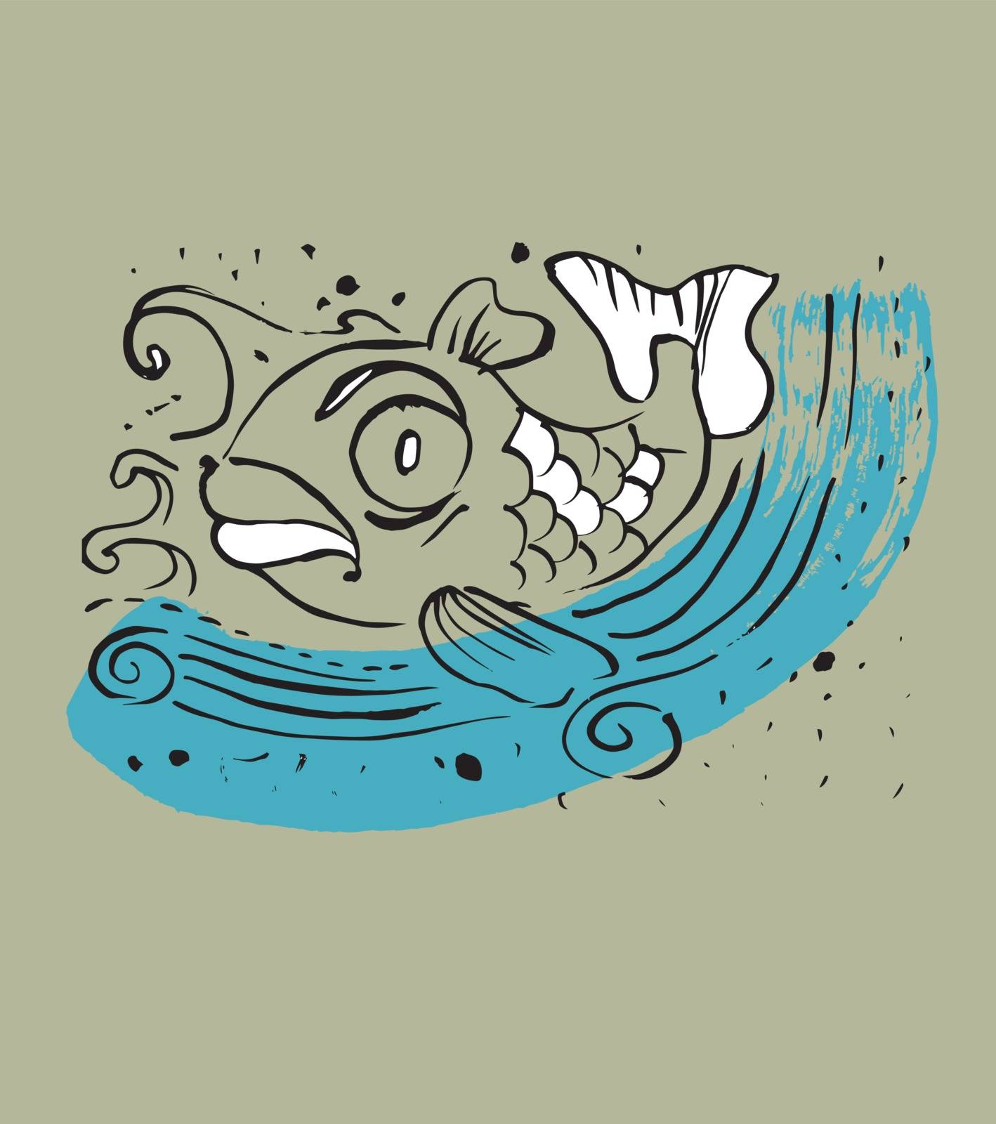 Hand drawn vector illustration or drawing of an angry fish