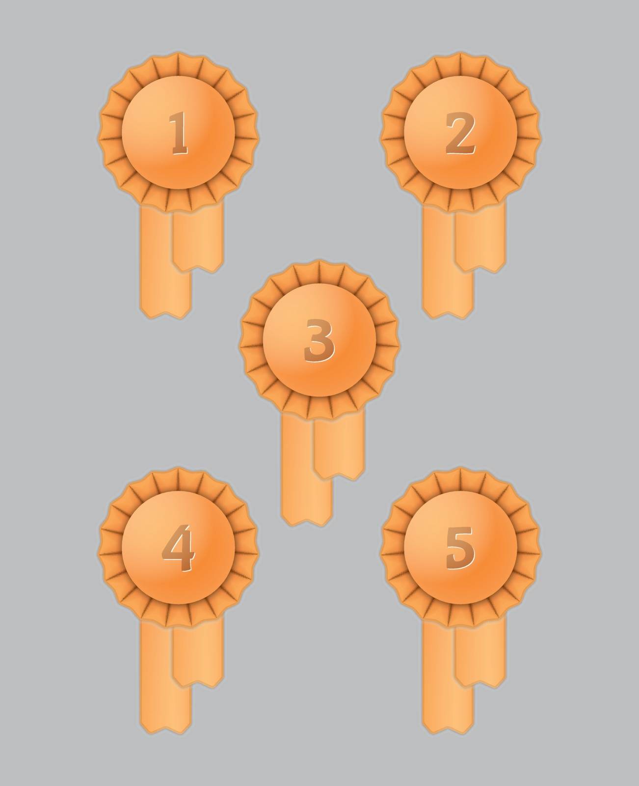gold award ribbons with numbers one, two, three, four and six, vector illustration