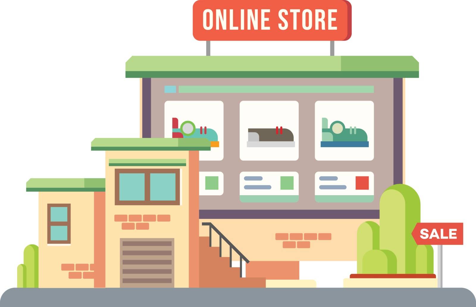 Online Shop Building vector concept flat illustration.