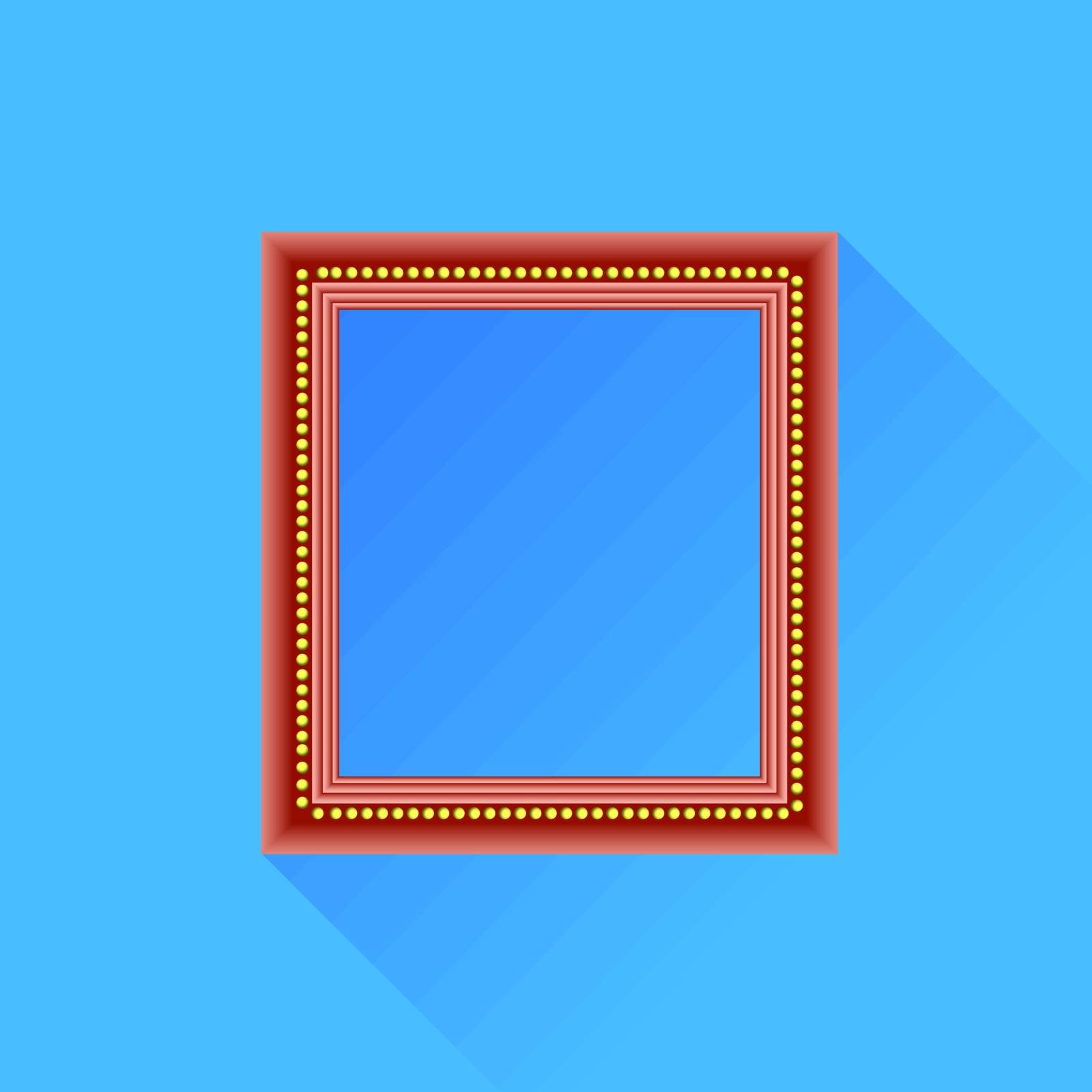 Red Wood Frame Isolated on Blue Background.