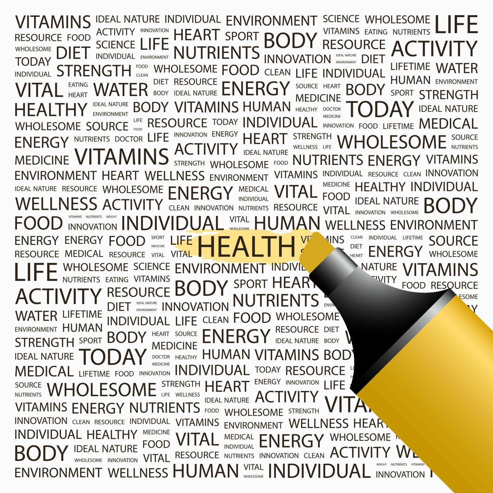 HEALTH. Concept illustration. Graphic tag collection. Wordcloud collage.
