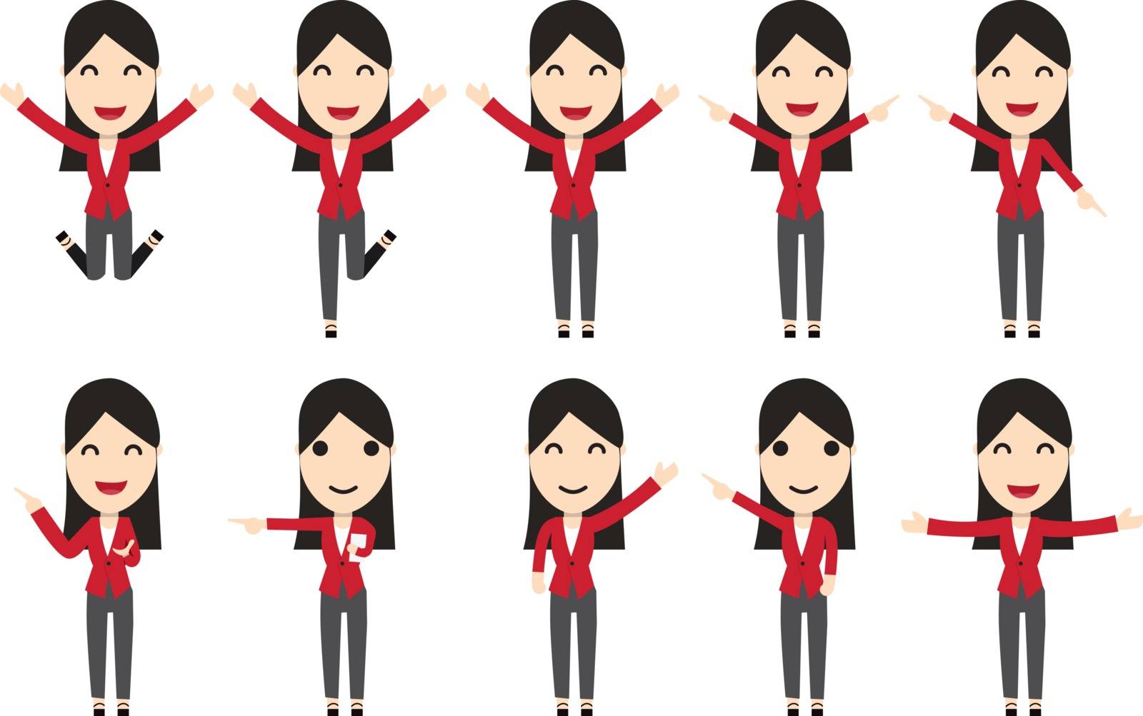 Set of business woman characters in movement, vector