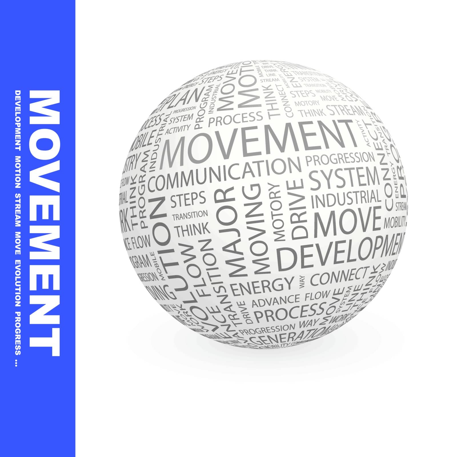 MOVEMENT. Concept illustration. Graphic tag collection. Wordcloud collage.