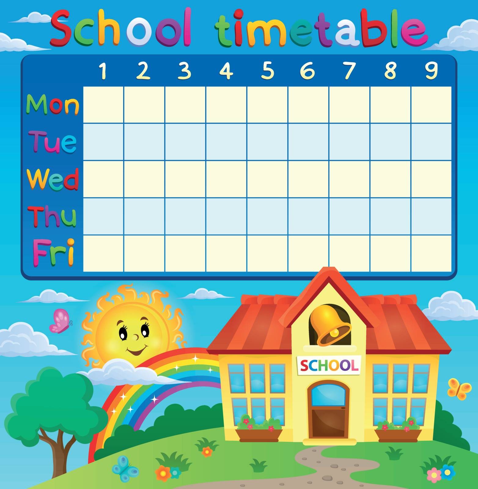 School timetable with school building - eps10 vector illustration.