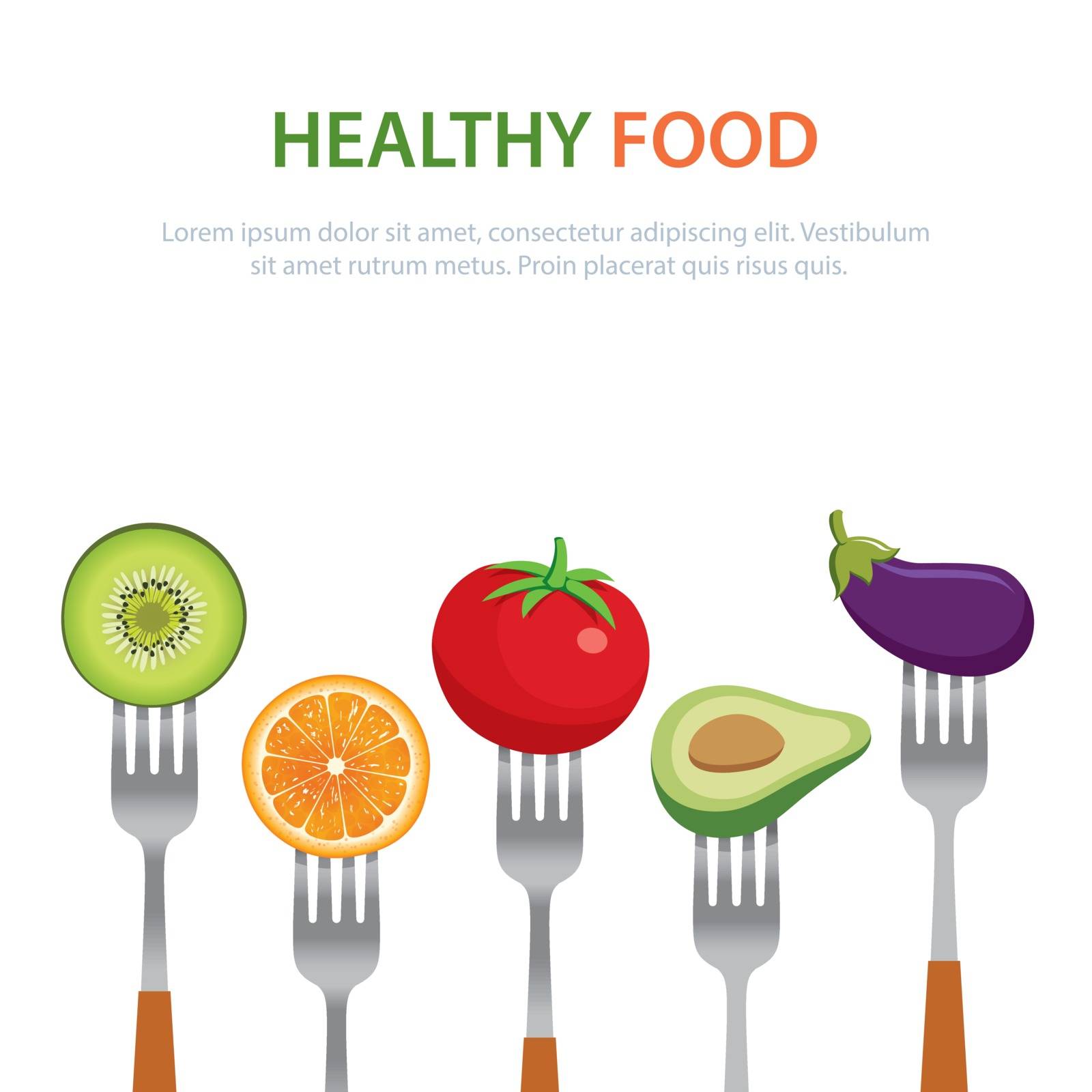 healthy food on the forks  diet concept fruits and vegetables