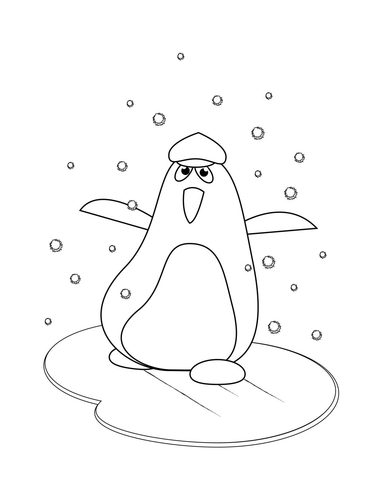coloring with happiness penguin in winter on the ice