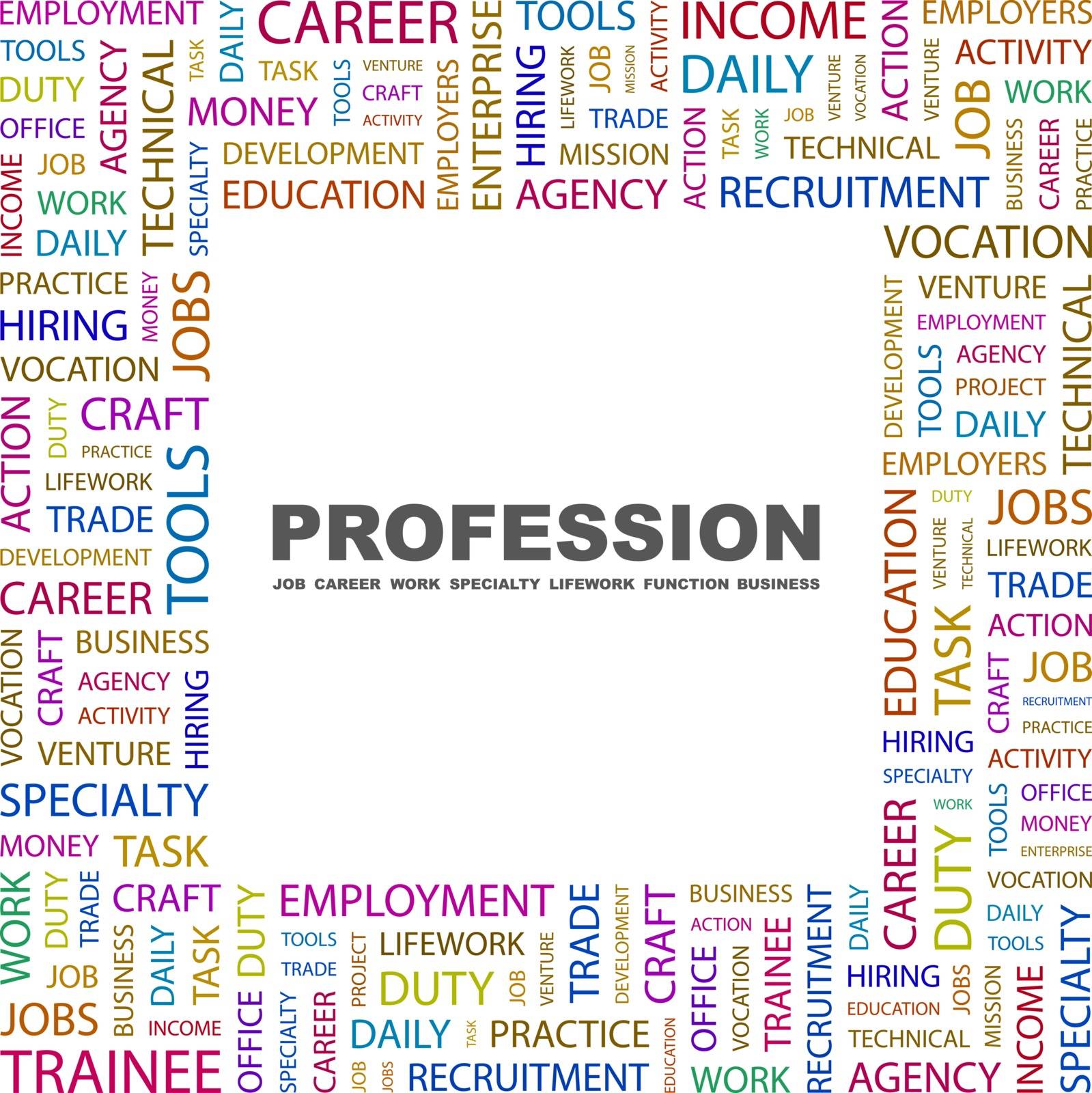 PROFESSION. Word cloud illustration. Tag cloud concept collage.