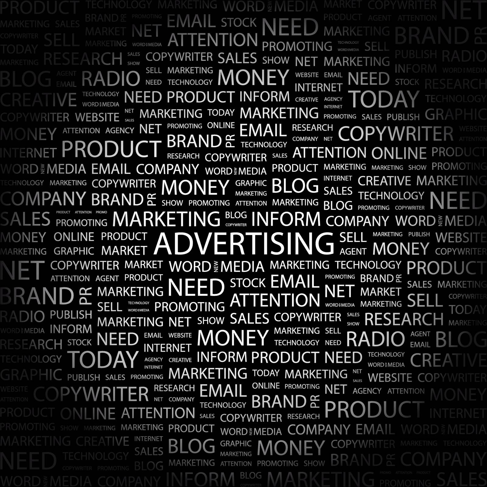 ADVERTISING. Word cloud illustration. Tag cloud concept collage. Usable for different business design.