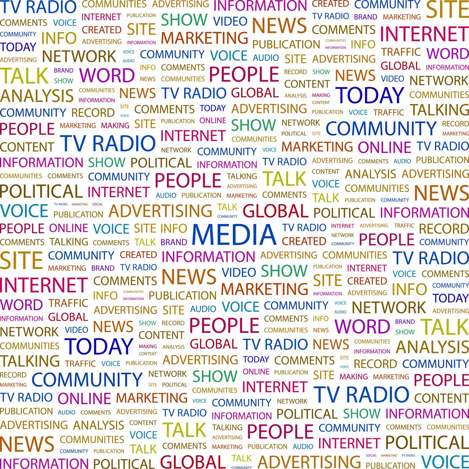 MEDIA. Concept illustration. Graphic tag collection. Wordcloud collage.