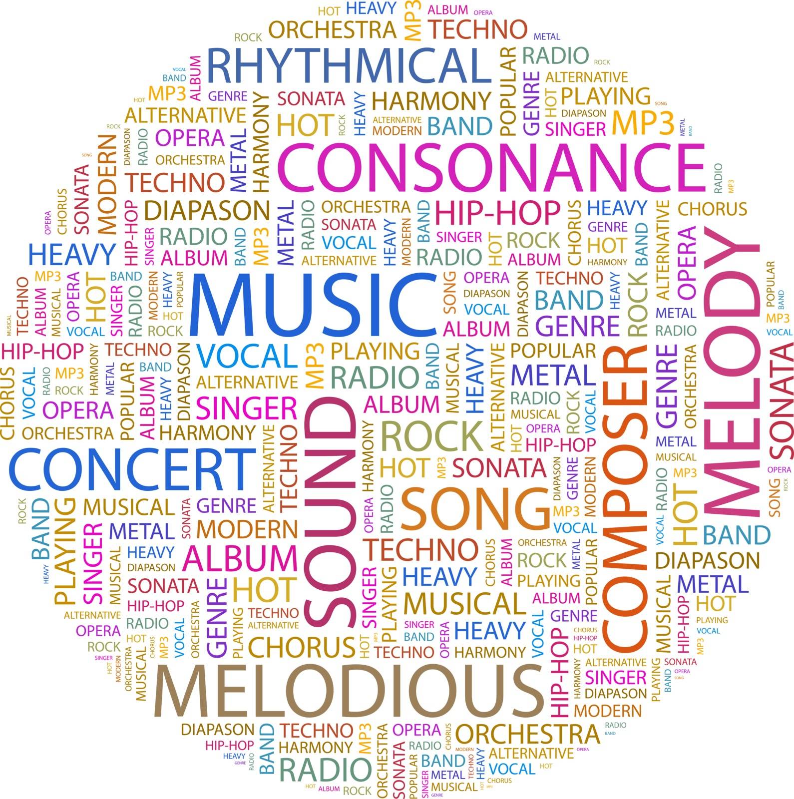 MUSIC. Word cloud illustration. Tag cloud concept collage.