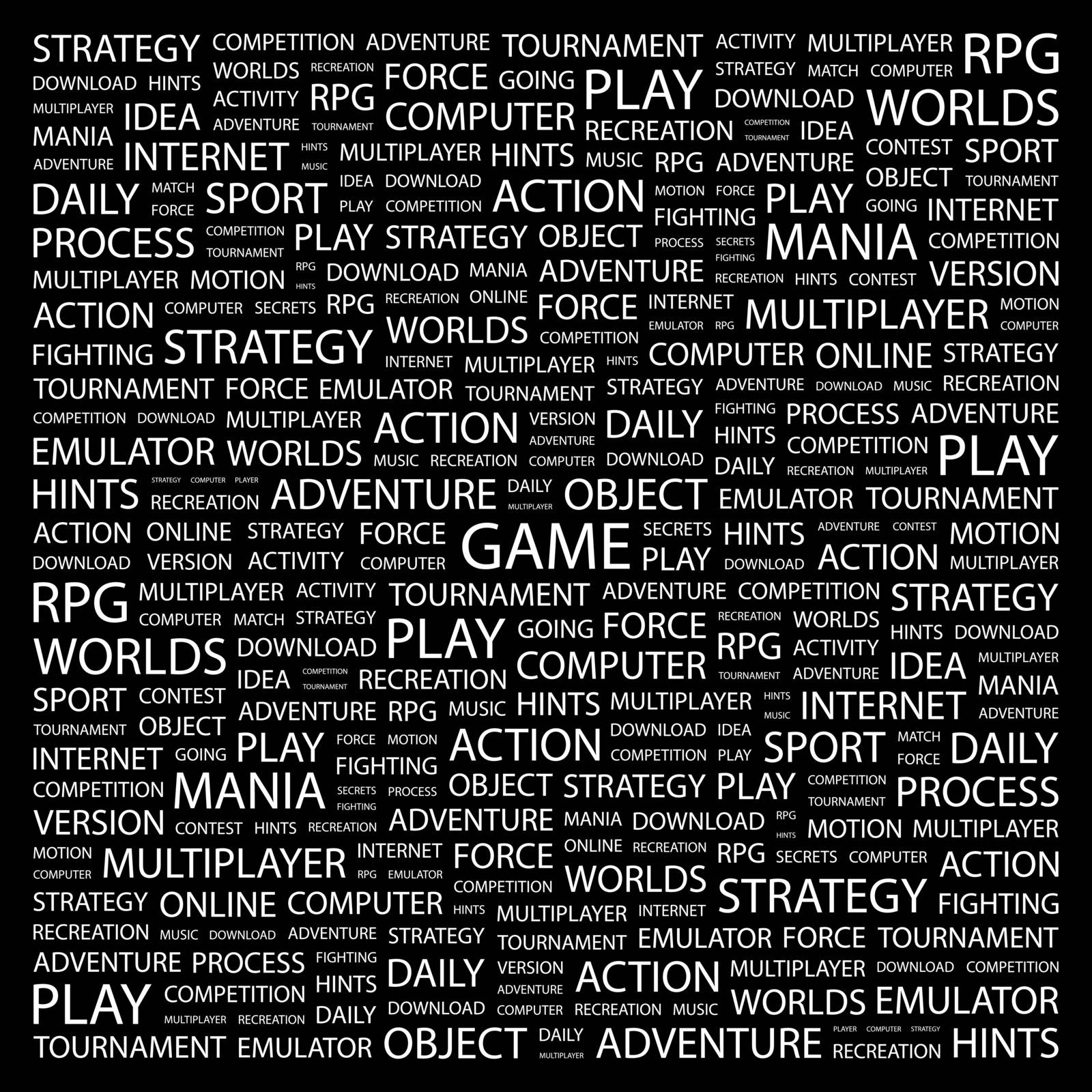 GAME. Concept illustration. Graphic tag collection. Wordcloud collage.