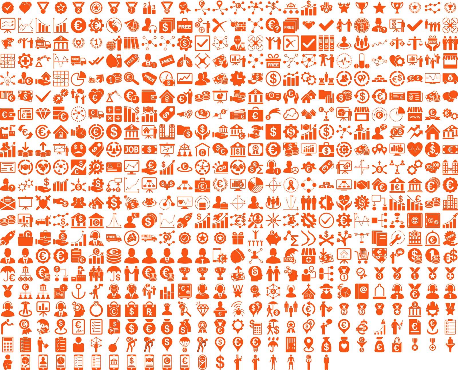 Application Toolbar Icons. 576 flat icons use orange color. Vector images are isolated on a white background. 