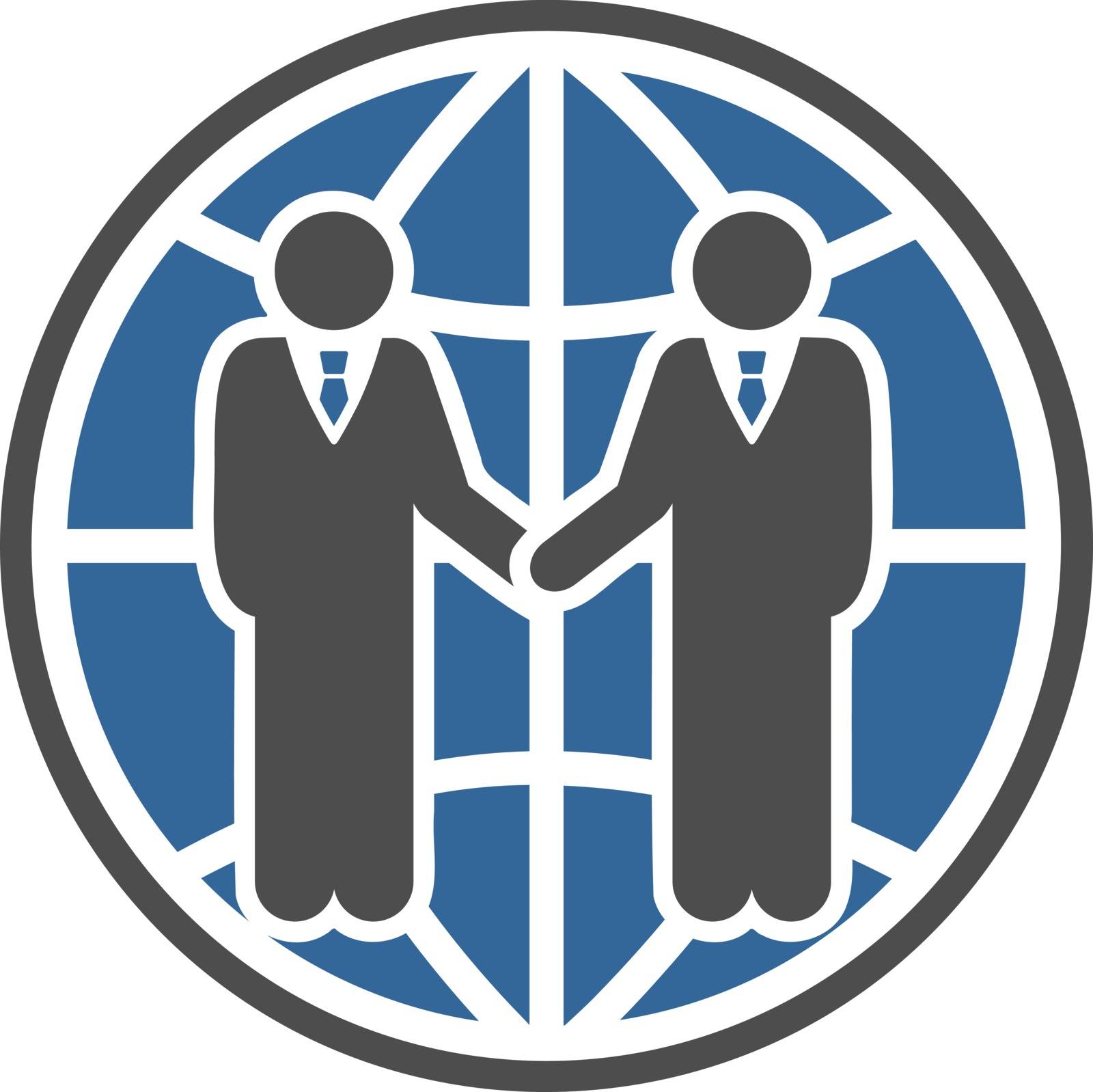 Global partnership icon from Business Bicolor Set. Vector style: flat bicolor symbols, cobalt and gray colors, rounded angles, white background.